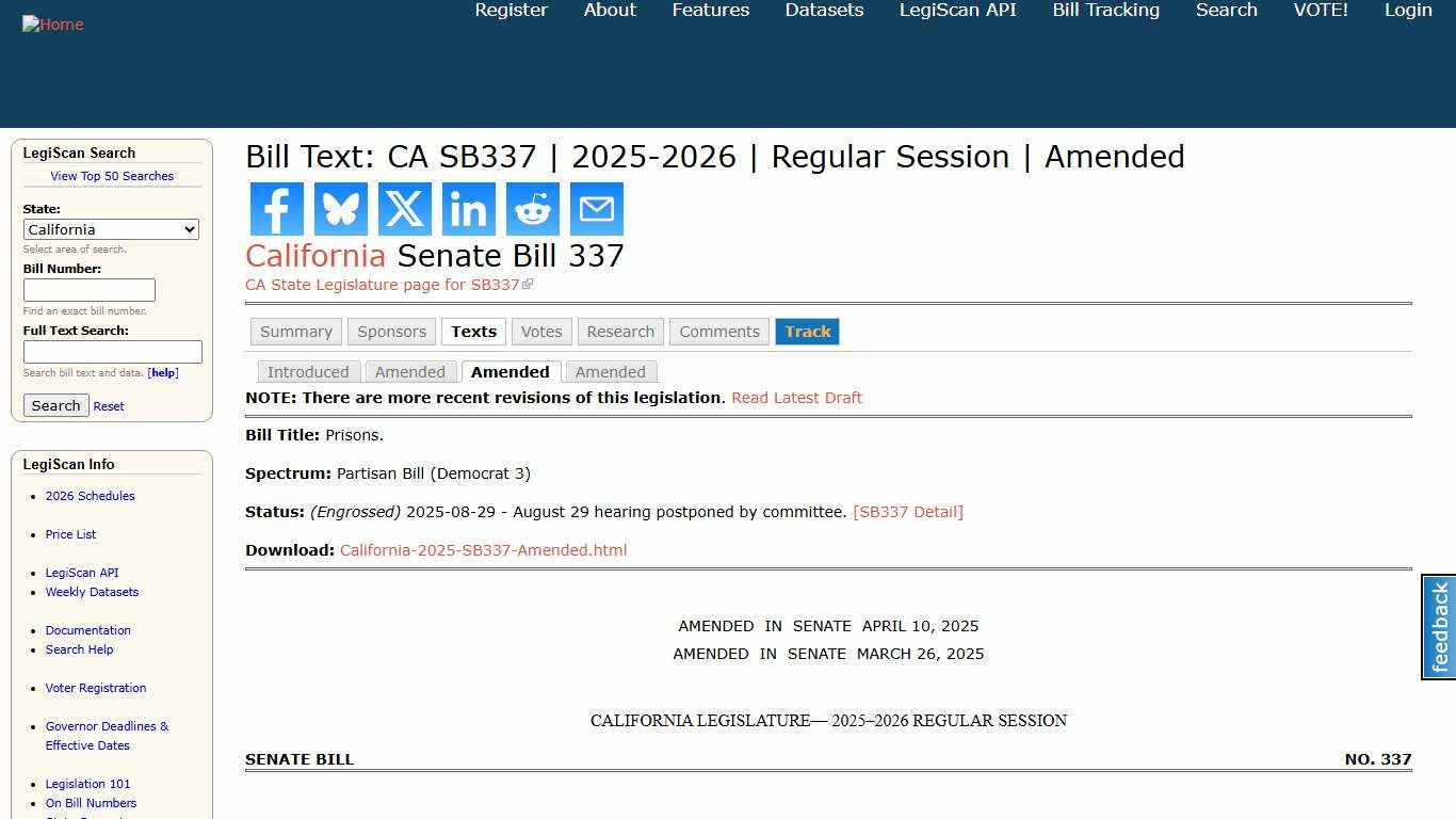 Bill Text: CA SB337 2025-2026 Regular Session Amended LegiScan
